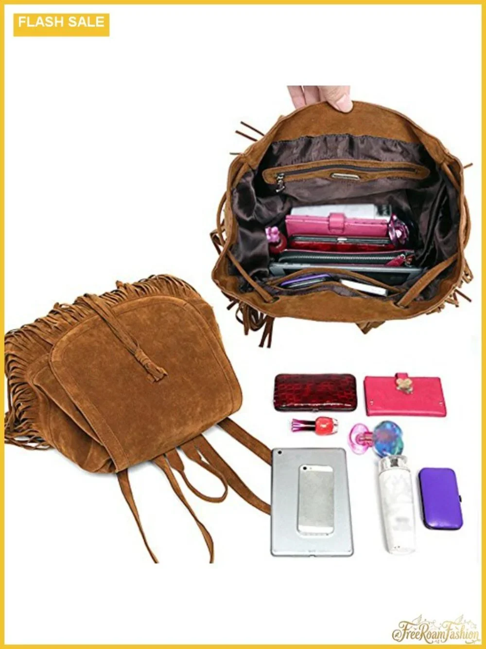 Women's Suede Fringed Tassel PU Leather Backpack Purse Travel Daypack Shoulder